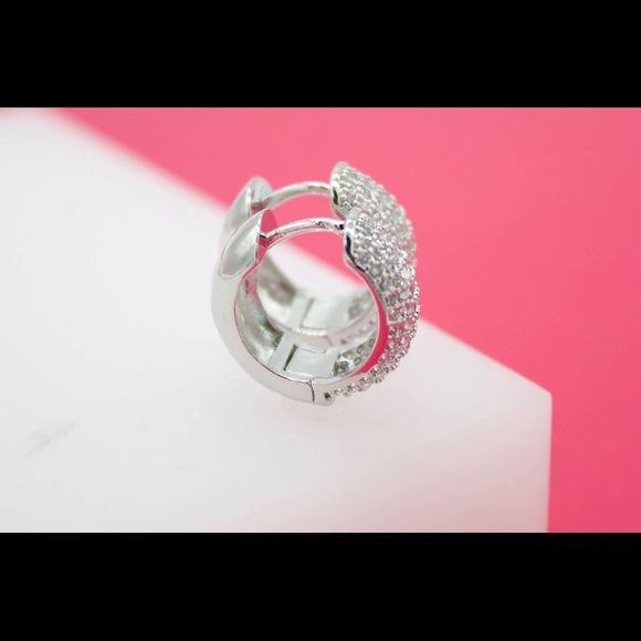 18K GOLD FILLED ROUNDED PAVE CZ HUGGIES - Picture 6 of 11